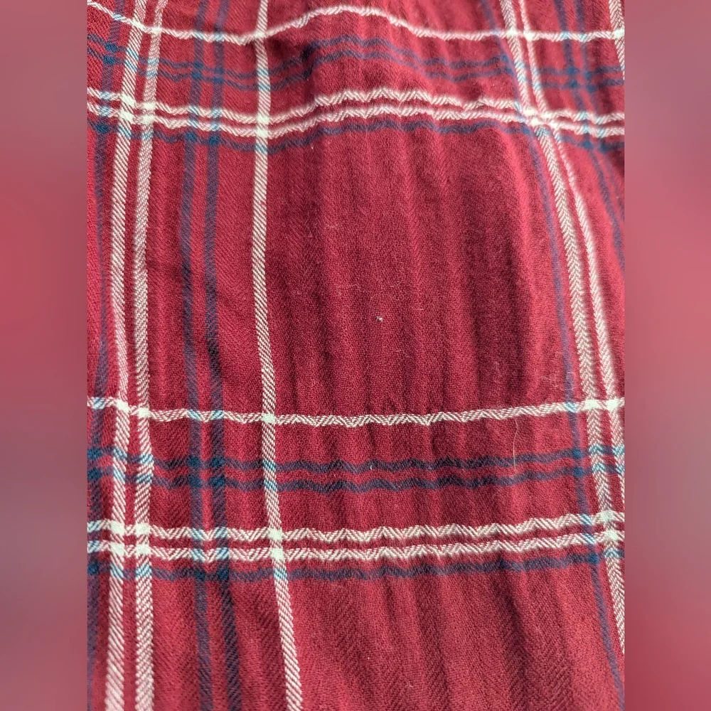 Loft Blouse Red Blue White Plaid Tie-Neck Puff Sleeve Top Size L Petite *NWT